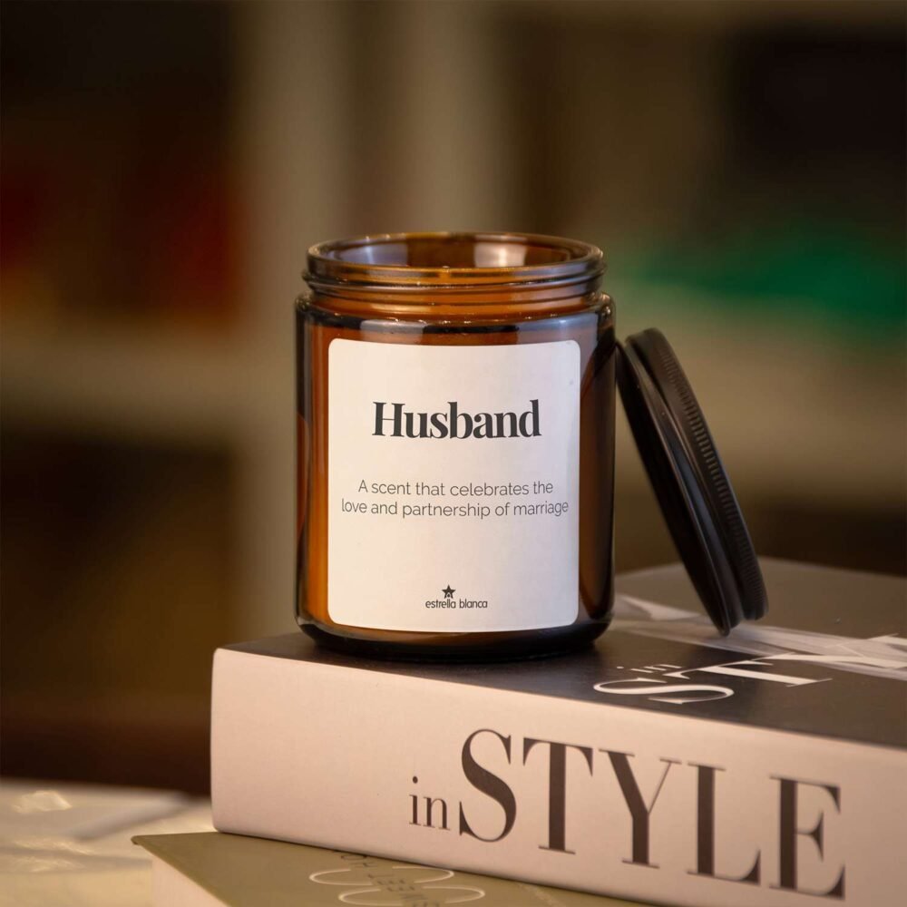 Husband - Scented Candle Vanilla 9oz Amber Jar - Image 2