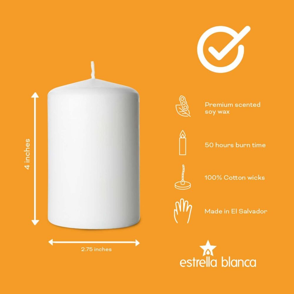 Smooth White Pillar Candle Unscented - 6 pack - Image 4