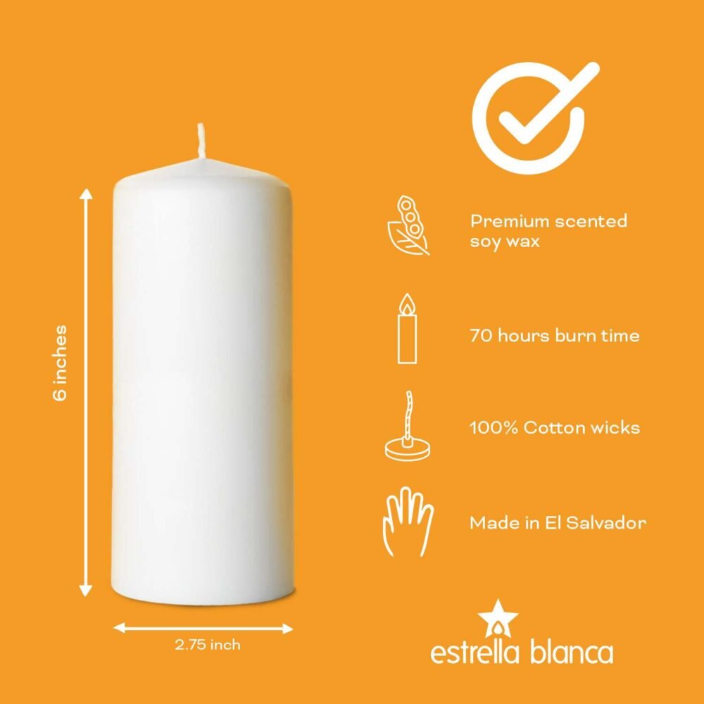 Smooth White Pillar Candle Unscented - 6 pack - Image 10