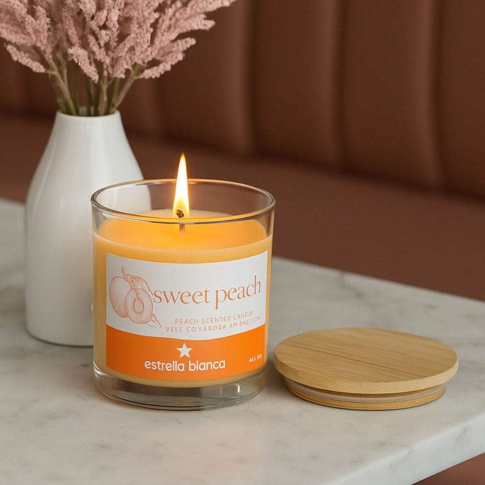 Sweet Peach Scented Candle - Soy Wax Candle for Home - Image 8